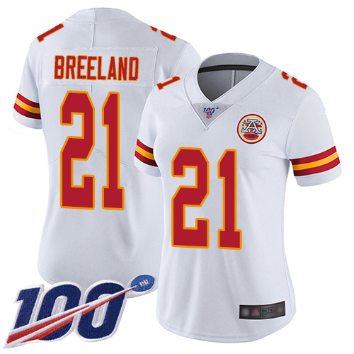 Women Kansas City Chiefs #21 Breeland Bashaud White Vapor Untouchable Limited Player 100th Season Football Nike NFL Jersey
